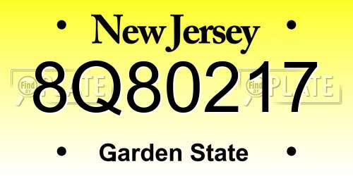 8Q80217 New Jersey License Plate
