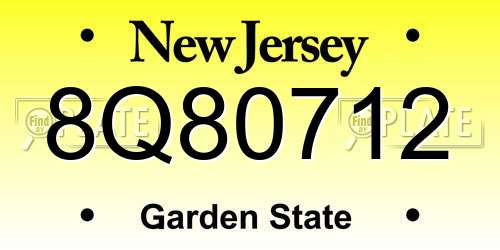 8Q80712 New Jersey License Plate