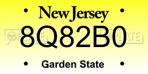 8Q82B0 New Jersey License Plate