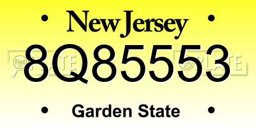 8Q85553 New Jersey License Plate