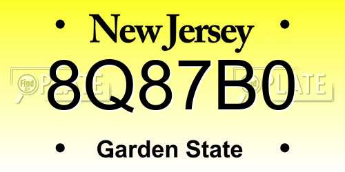 8Q87B0 New Jersey License Plate