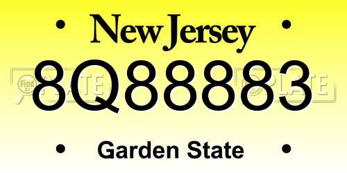 8Q88883 New Jersey License Plate