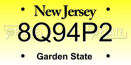 8Q94P2 New Jersey License Plate