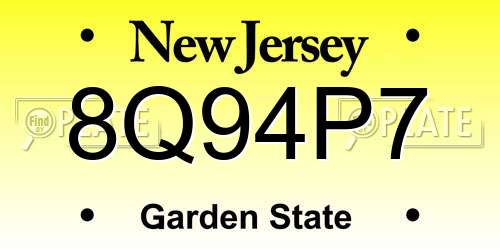 8Q94P7 New Jersey License Plate