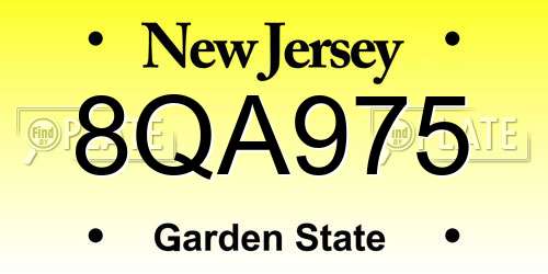 8QA975 New Jersey License Plate