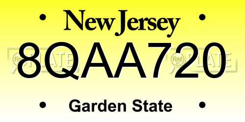8QAA720 New Jersey License Plate