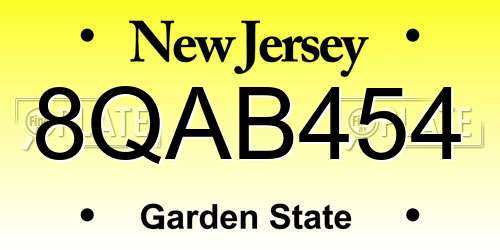 8QAB454 New Jersey License Plate