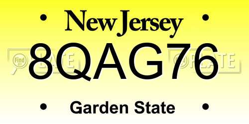 8QAG76 New Jersey License Plate