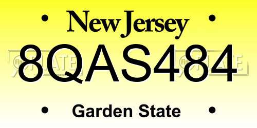 8QAS484 New Jersey License Plate