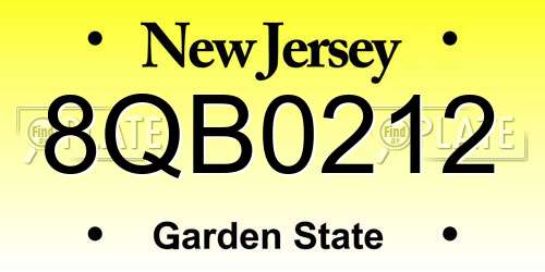 8QB0212 New Jersey License Plate