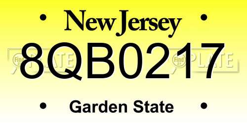 8QB0217 New Jersey License Plate