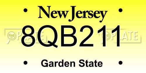 8QB211 New Jersey License Plate