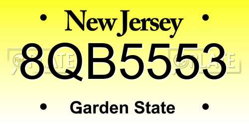 8QB5553 New Jersey License Plate