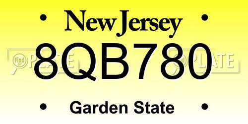 8QB780 New Jersey License Plate