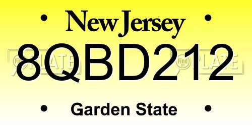 8QBD212 New Jersey License Plate