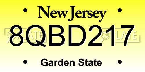8QBD217 New Jersey License Plate