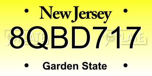 8QBD717 New Jersey License Plate