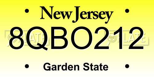 8QBO212 New Jersey License Plate
