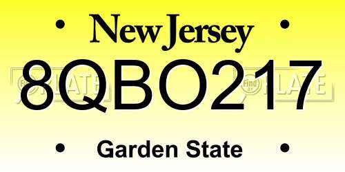 8QBO217 New Jersey License Plate