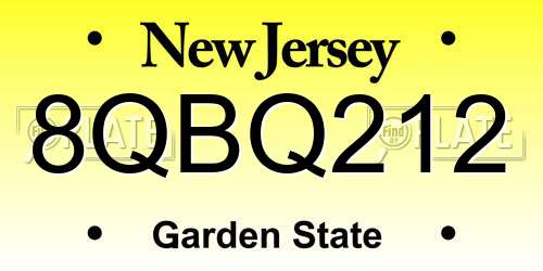 8QBQ212 New Jersey License Plate