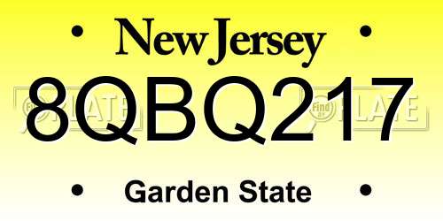 8QBQ217 New Jersey License Plate