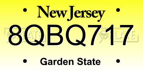 8QBQ717 New Jersey License Plate
