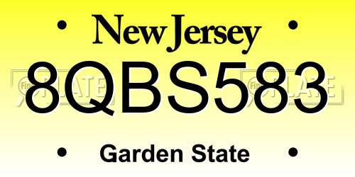 8QBS583 New Jersey License Plate