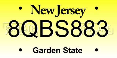 8QBS883 New Jersey License Plate