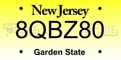 8QBZ80 New Jersey License Plate