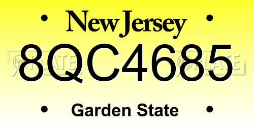 8QC4685 New Jersey License Plate