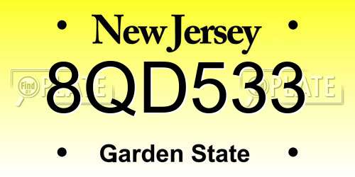8QD533 New Jersey License Plate