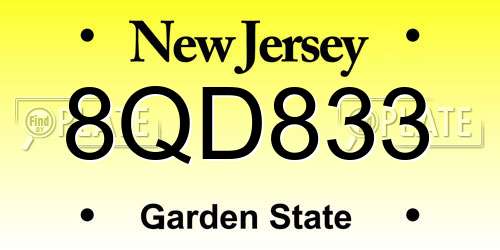 8QD833 New Jersey License Plate