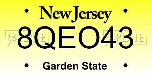 8QEO43 New Jersey License Plate