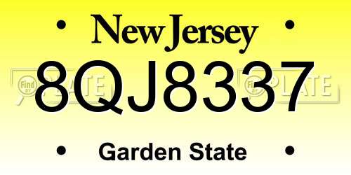 8QJ8337 New Jersey License Plate