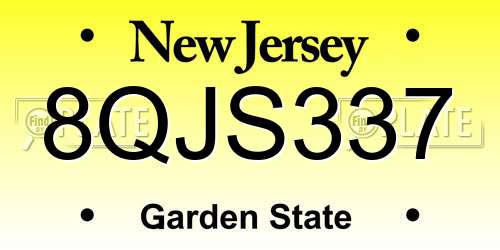 8QJS337 New Jersey License Plate