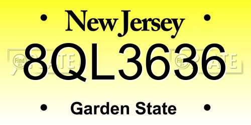 8QL3636 New Jersey License Plate