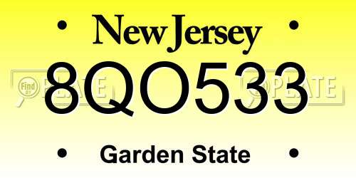 8QO533 New Jersey License Plate