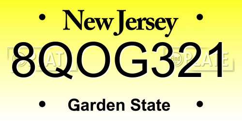 8QOG321 New Jersey License Plate