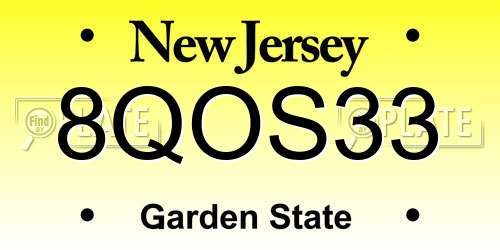 8QOS33 New Jersey License Plate