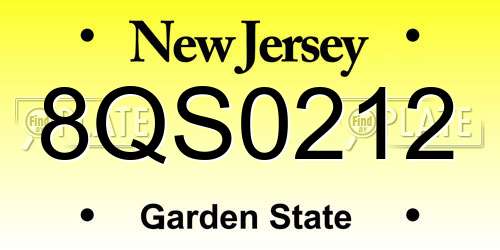 8QS0212 New Jersey License Plate