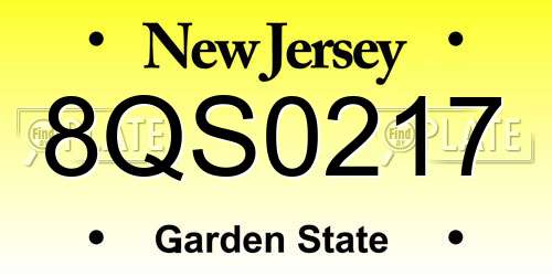 8QS0217 New Jersey License Plate