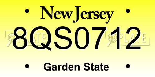 8QS0712 New Jersey License Plate