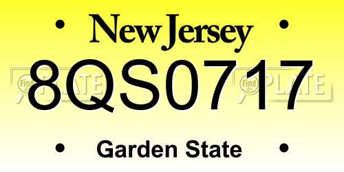 8QS0717 New Jersey License Plate