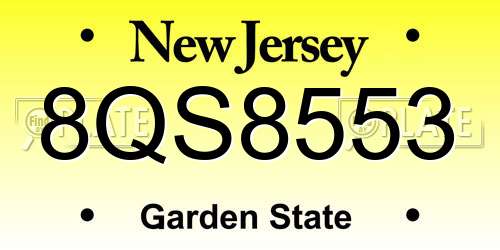 8QS8553 New Jersey License Plate