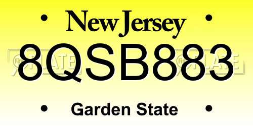 8QSB883 New Jersey License Plate