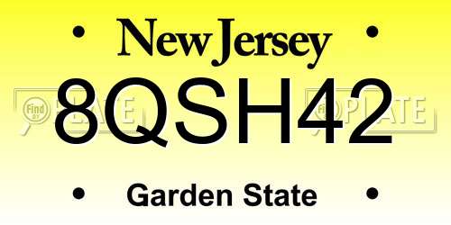 8QSH42 New Jersey License Plate
