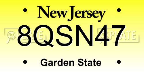 8QSN47 New Jersey License Plate