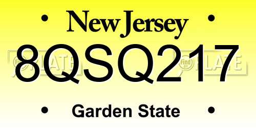 8QSQ217 New Jersey License Plate