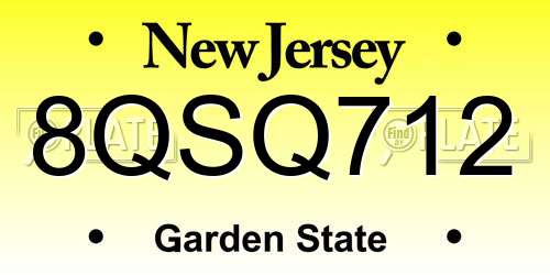 8QSQ712 New Jersey License Plate