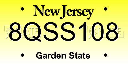 8QSS108 New Jersey License Plate